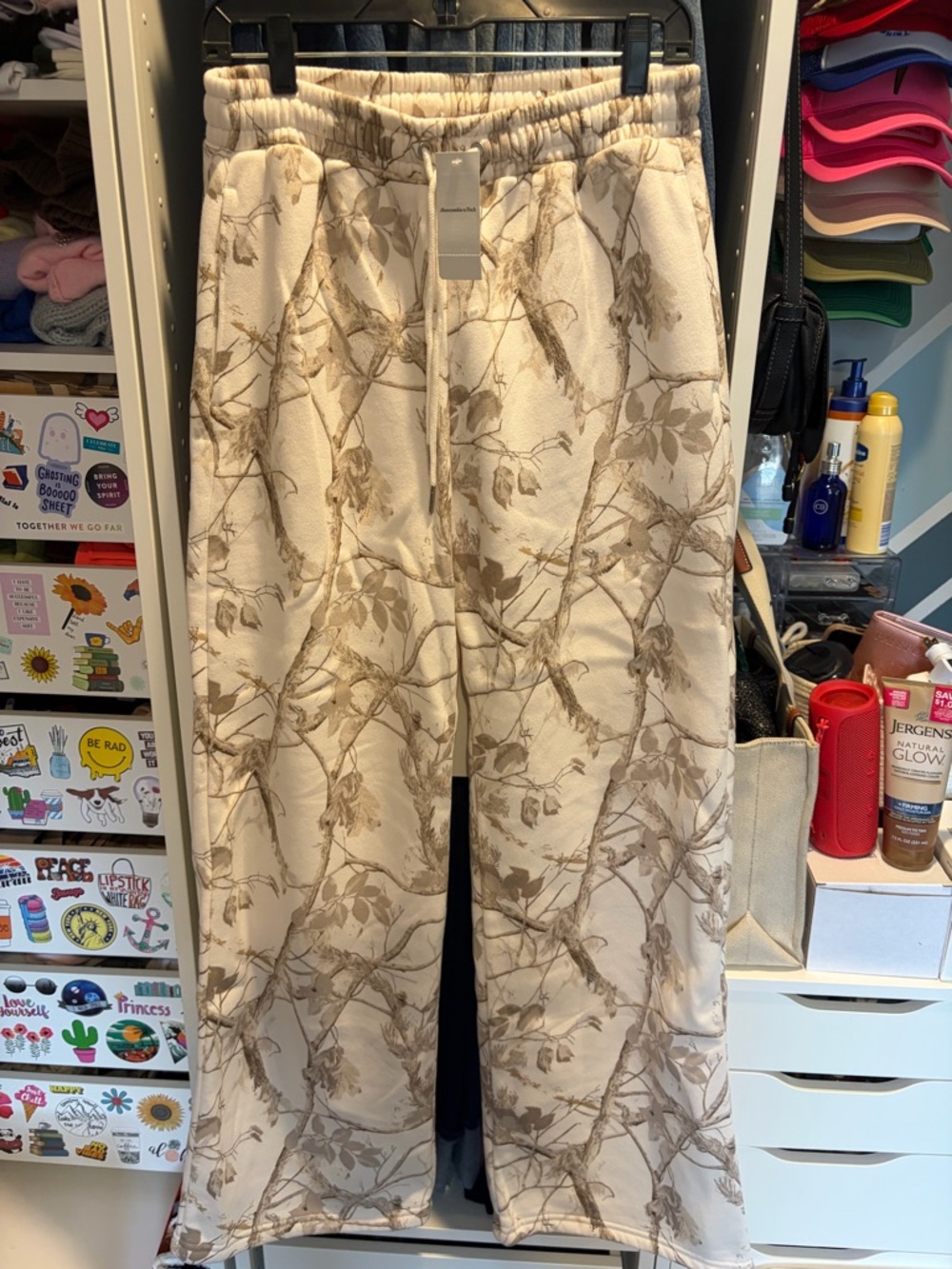 Abercrombie & Fitch Cream Camo Wide Leg Sweatpants